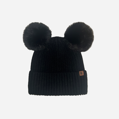 Beanie with Double Pompom and Soft Lining