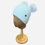 Beanie with Double Pompom and Soft Lining Blue