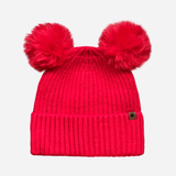 Beanie with Double Pompom and Soft Lining Red