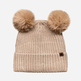 Beanie with Double Pompom and Soft Lining Red