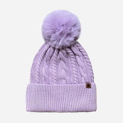 Beanie with Single Pompom and Soft Lining Lavender