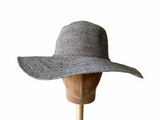 Crocheted Raffia Straw Floppy Hat Grey