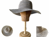 Crocheted Raffia Straw Floppy Hat Grey