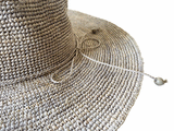 Crocheted Raffia Straw Floppy Hat Grey