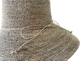 Crochet Raffia Straw Bucket Hat Grey
